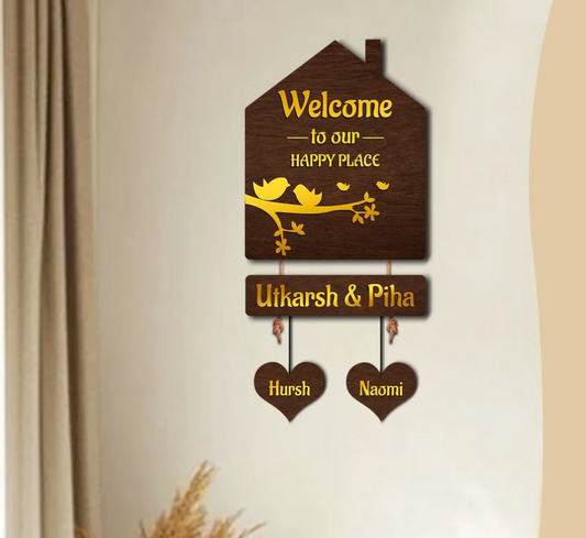 Premium 3D Brown Hut Style Name Plate With Golden Acrylic